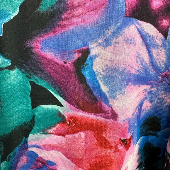 Tahari Abstract Floral Cocktail Dress 4 RuffleTrim Sleeveless Swing Black Pink - Picture 12 of 12